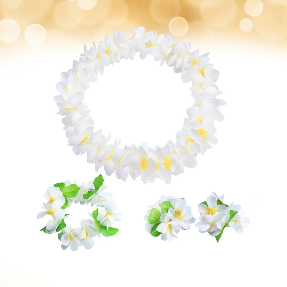 

4 Pcs Hawaii Necklaces Floral Wreath Artificial Flower Hawaiian Garland White Headpiece