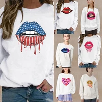 womens clothing long sleeved sweatshirt pullover casual slim sexy lip pattern printing series o neck autumn warm soft hoodie