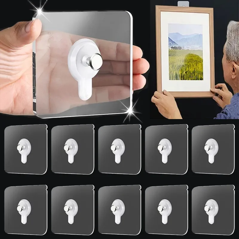 

Hook Hanger Sticker Wall Bathroom Kitchen Holder Transparent Screw Adhesive Nails Waterproof 20/10pcs Hooks Nail Strong Seamless