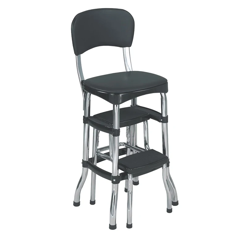 

COSCO Stylaire Black Retro Chair Step Stool with Sliding Steps