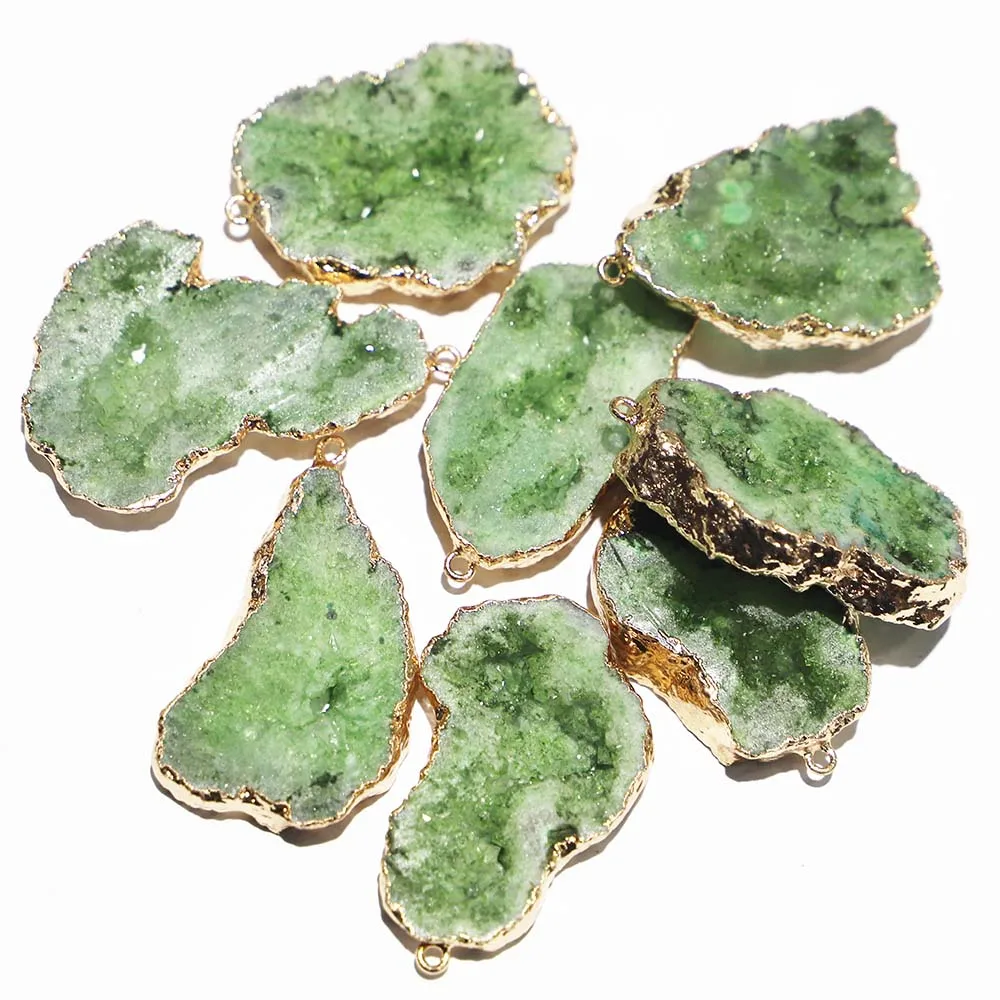 

Natural Stone Slice Green Agates Irregular Shape Pendants Gilded Edge Necklaces Fashion Jewelry Making Bracelet Accessories 6Pcs