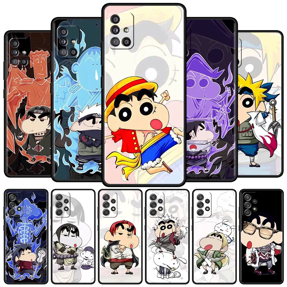

Mobile Soft Phone Case For Samsung Galaxy A51 A71 A21s A12 A52 A32 A22 A31 A72 Black Cover A50 A41 A02s Crayon Shin Chan