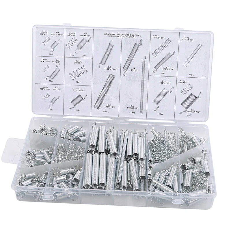 

200pcs Spring Assortment Set Compression Extension Springs For Repairs Coil Spring Tension Spring Pressure Kit With Storage Box