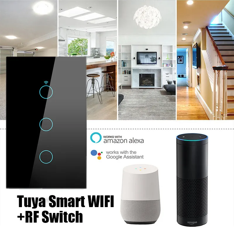 

Wifi Smart Light Switch Domotica Glass Screen Touch Panel Voice Control Wireless Wall Switches Remote With Alexa Google Home