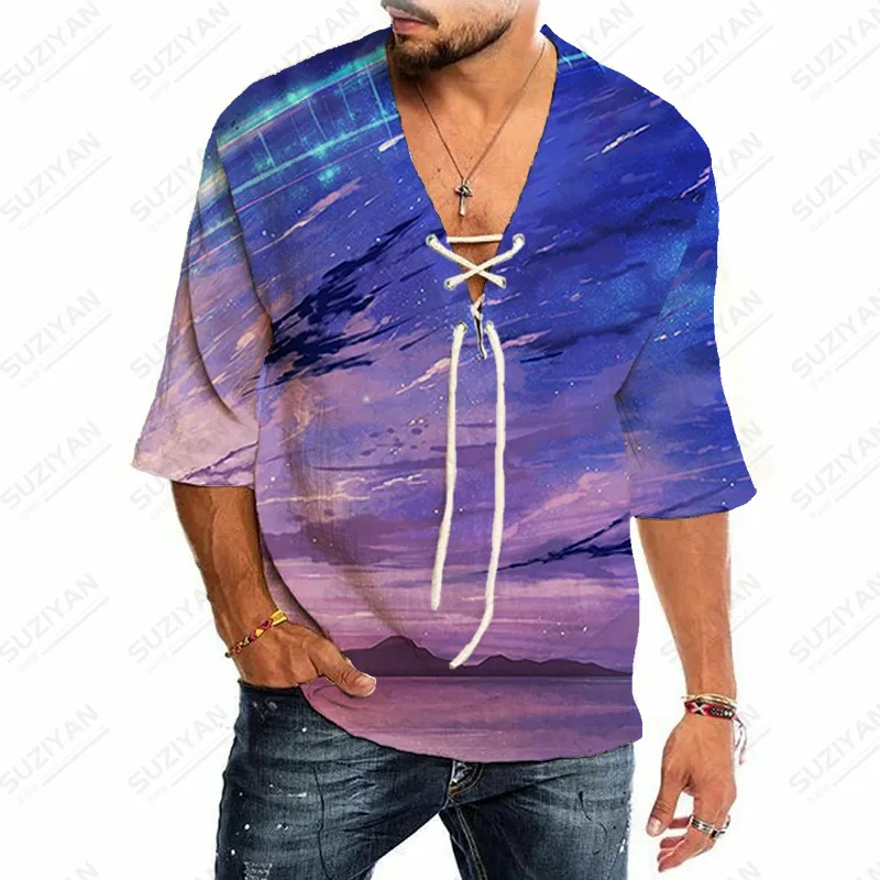 

Designer 3D Printing Top Hot-Selling V-Collar Free Large Size Beautiful Patterns Graphic Urban Style Handsome New Men Shipping