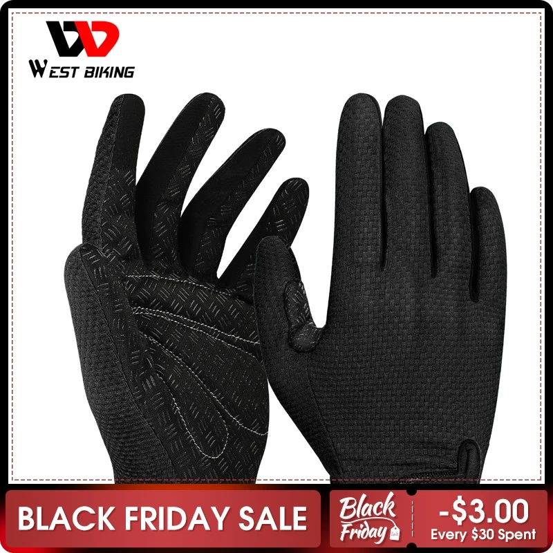  WEST BIKING Sports Cycling Gloves Breathable Non-slip MTB Road Bike Gloves Touch Screen Men Women Outdoor Running Bicycle Gloves 