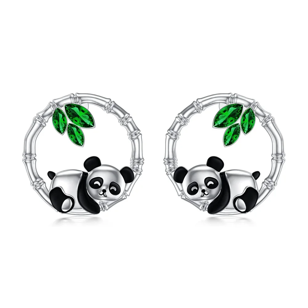 

Harong New High Quality Panda Hoop Earring Natural Green Crystal Drop Earring Animal Jewelry Accessory Woman Girl