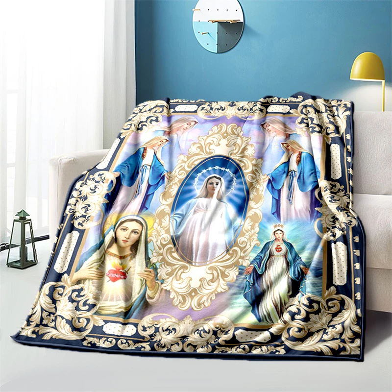 

Jesus Virgin Maria Believer Pray Pattern manta sofa bed cover soft and hairy blanket plaid Soft Warm Flannel Throw Blankets gift