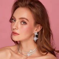 hoyon leaf clover necklace new full diamond style clavicle chain niche design necklace earrings jewelry set