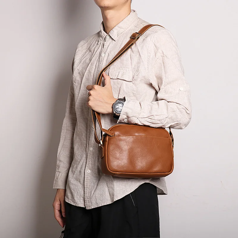 

Fashionable and minimalist leather men's bag, cowhide literary small shoulder diagonal cross square bag