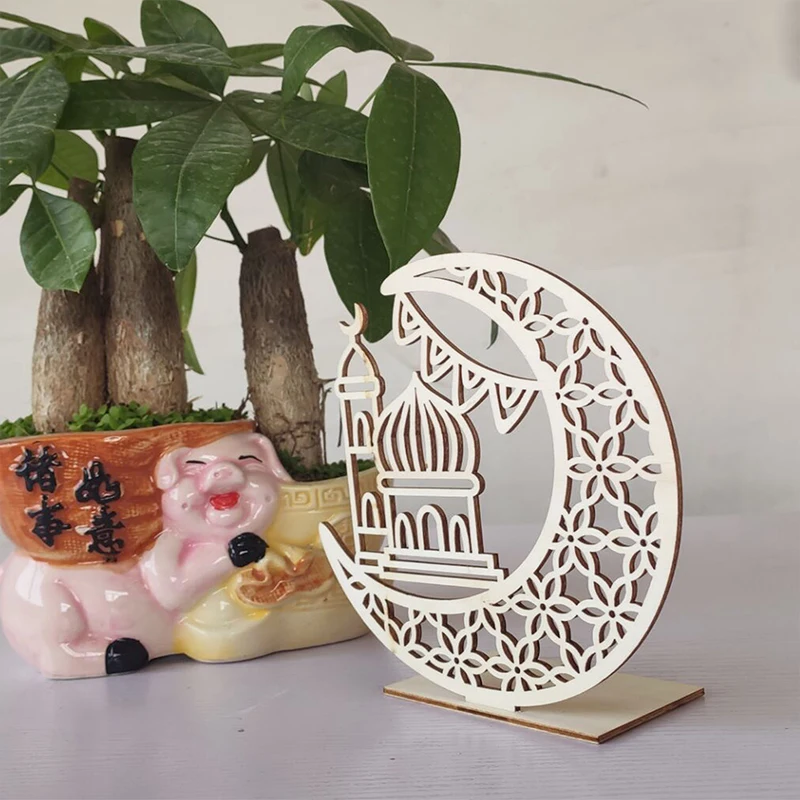 

Eid al-Fitr Wooden Crafts Decorations 1PC Cartoon Detachable Wooden Pendant Muslim Party Ramadan Wooden Craft Ornament