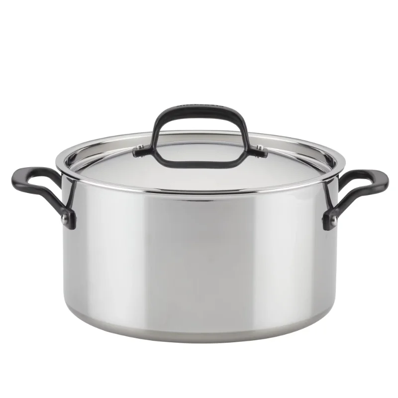 

KitchenAid 8 Quart 5-Ply Clad Stainless Steel Stockpot with Lid, Polished Stainless Steel