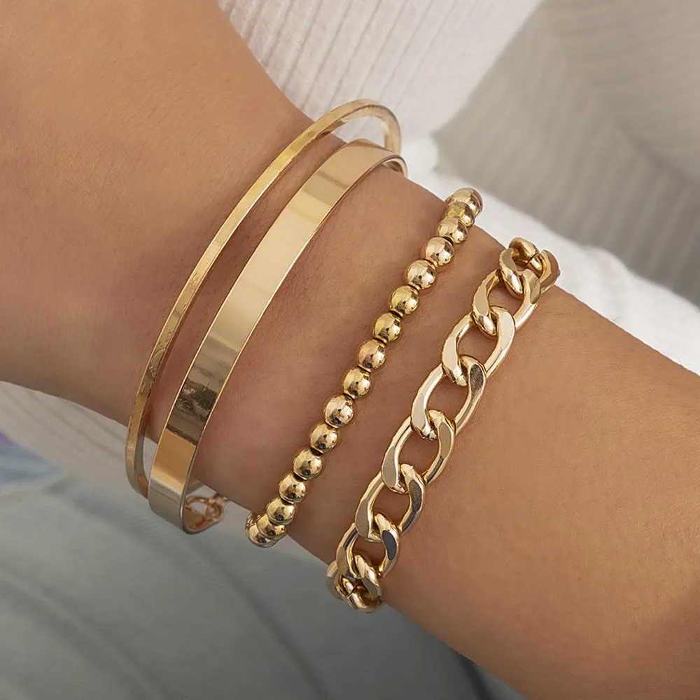 

Cosysail 4Pcs/Set Boho Punk Cuban Chain Bracelets Set for Women Men 2022 Fashion Gold Color Beaded Bracelet Hip hop Jewelry Gift