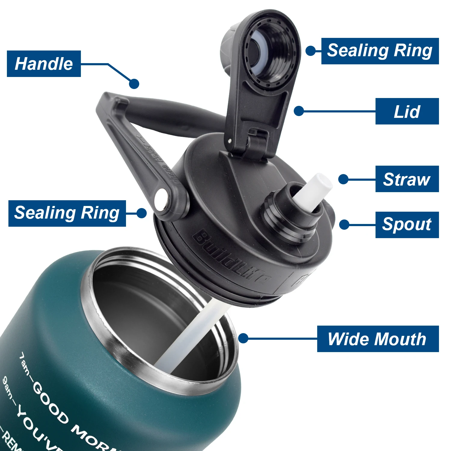 Quifit Нержавеющая сталь бутылка для воды 2L 64 унций с соломенная шляпа вакуумной