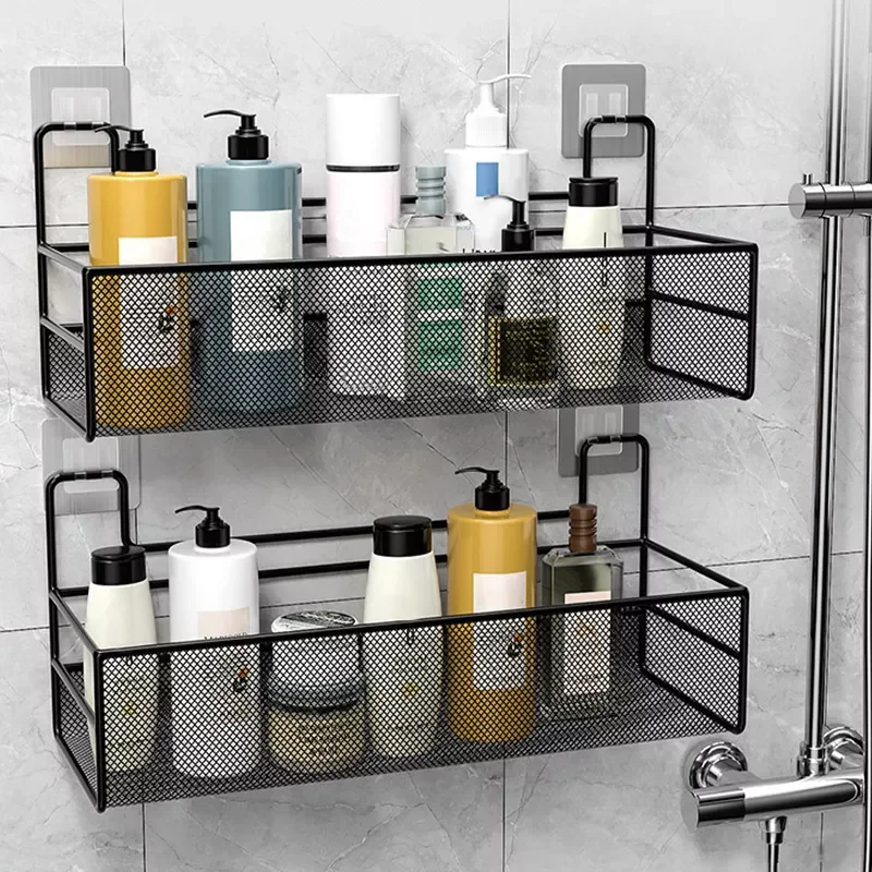 

NEW Wall-mounted Bathroom Shelf Shower Shampoo Rack Toilet Accessories Kitchen Free Punch Condiment Storage Basket