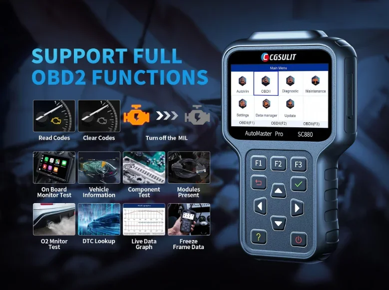 Полностью системный автомобильный диагностический сканер OBD2 SC880 с функцией