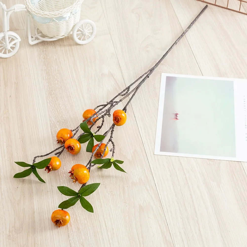 

1pcs 64cm Fake Plant Heads Pomegranate Branch With Leaves Red Artificial Fake Flowers Home Garden Wedding Party Decorations
