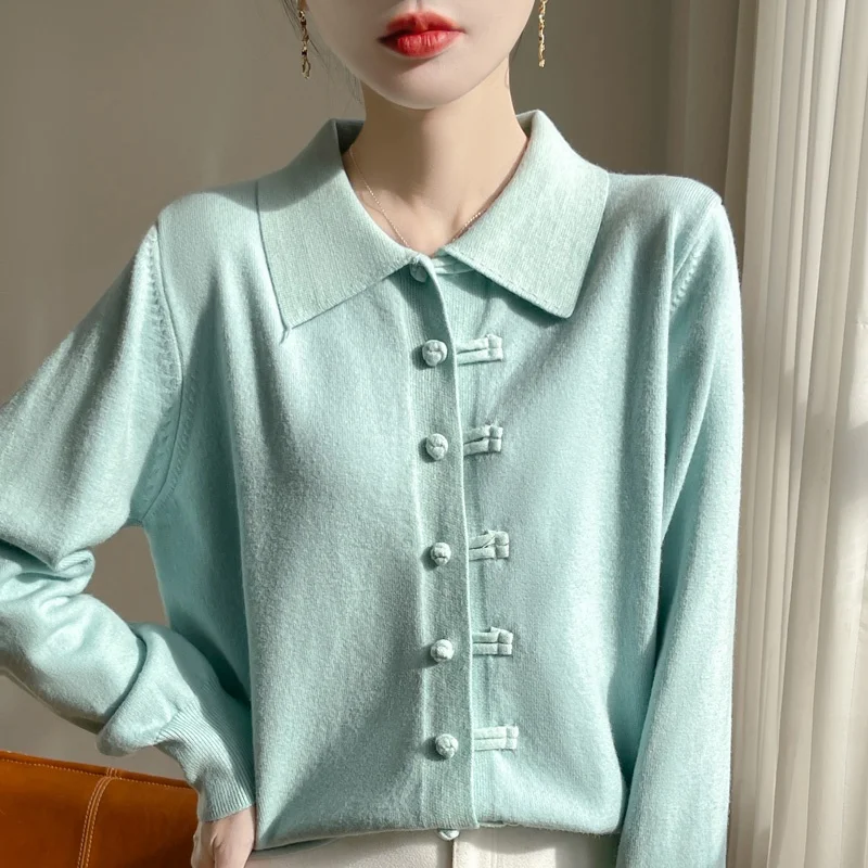 Осень и зима новая трикотажная нижняя рубашка с воротником-поло женский