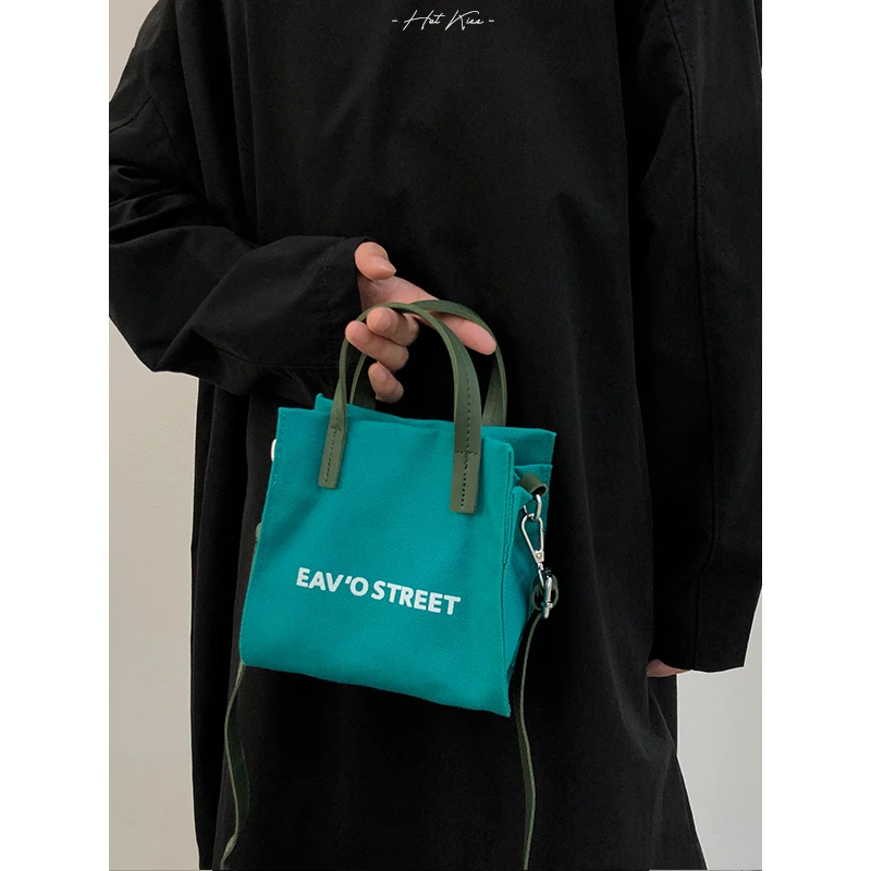 Women's Hand-Held Canvas Bag Japanese Wild Ins Retro Canvas Bag Women's One-Shoulder Messenger Mini Tote Bag 2022 New Fashion