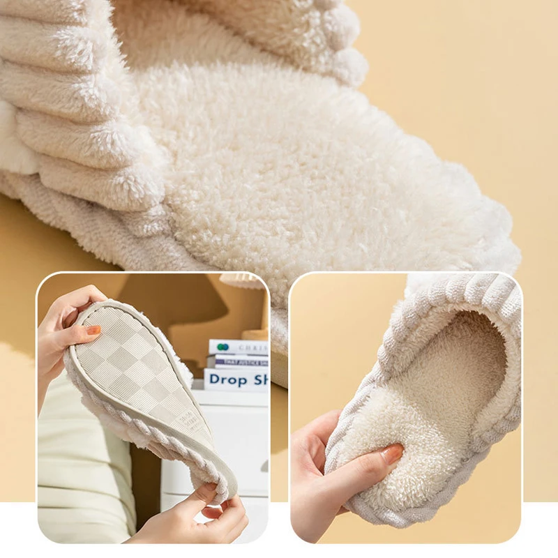 2022 New Winter Warm Slippers for Women Soft Sole Non-slip House Slides Indoor Home Plush Slippers Solid Color Couple Sandals