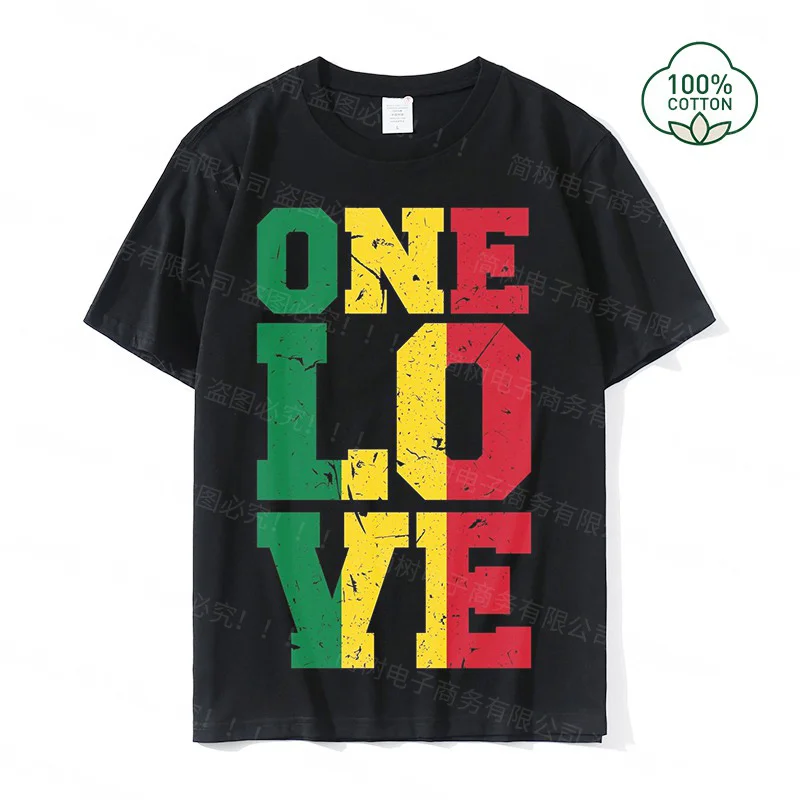 

Bob Marley Cotton T-Shirt Men's Summer Black Casual Hip-Hop Short-Sleeved Sports Loose Tees Top