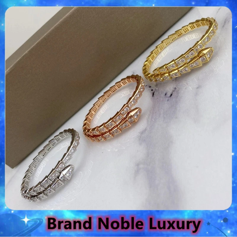

S925 Sterling Silver Elastic Snake Bone Zircon Bracelet Rose Gold Diamonds Couple Snake Head Bangle Limited Edition Jewelry Gift
