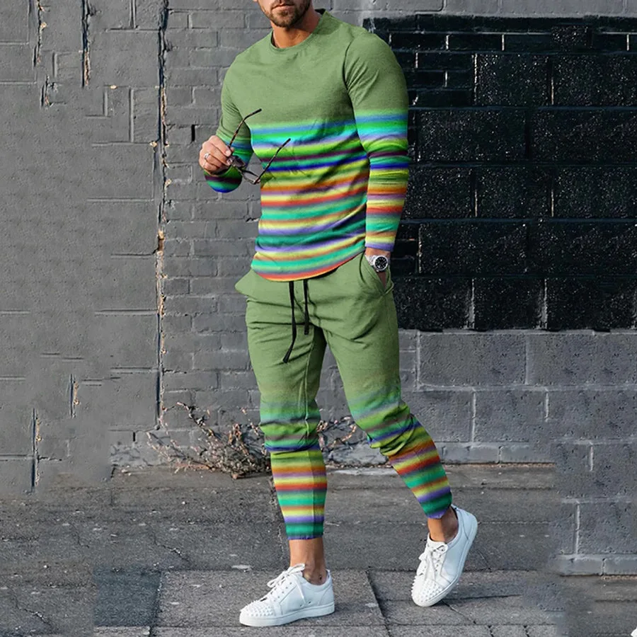 Summer Tracksuit Men's Long Sleeve T-Shirt  2 Piece Set 3D Printed Street Best Style Oversized Jogging Suit Casual Trousers