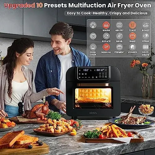 Oven, 17qt 10-in-1 Countertop Toaster Oven, Smart Air Fryer Toaster Oven With Rotisserie, Dehydrator, Digital Led Screen,