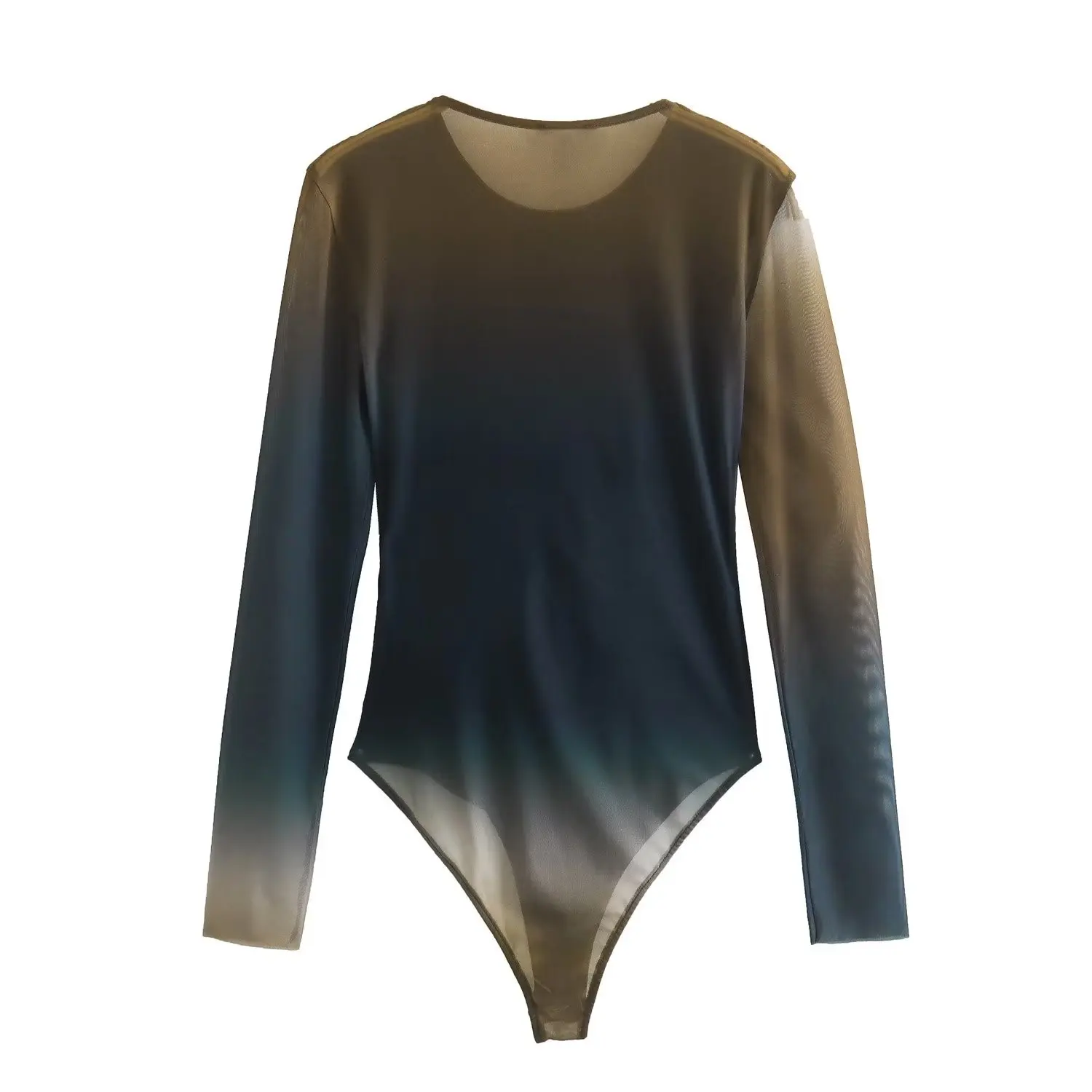 Withered High Street Printing Sexy Tops Fashion Tulle Bodysuit Women