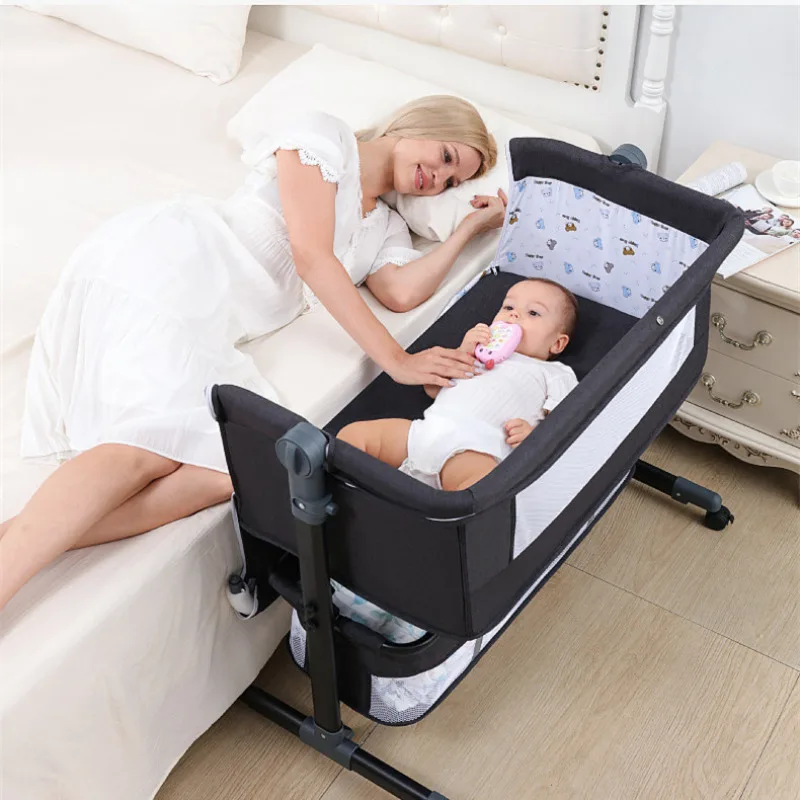 Crib newborn baby foldable BB bed portable multifunctional mobile small bed spliced large bed
