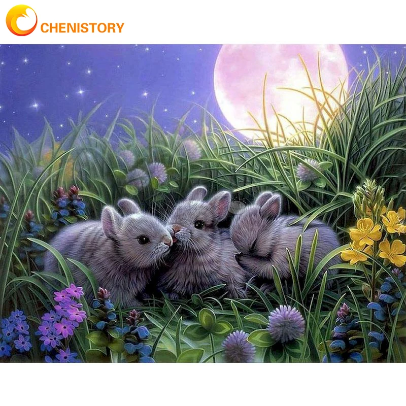 

CHENISTORY DIY Painting By Numbers Rabbit Landscape For Adults Kits HandPainted Coloring By Numbers Acrylic Paints Decor Set