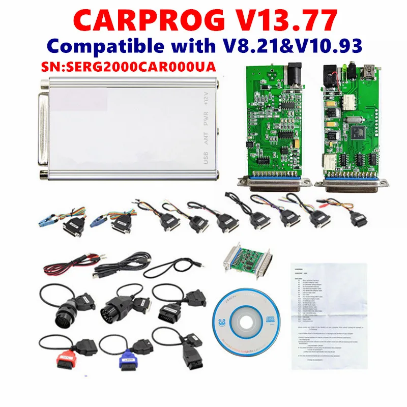 Newest V13.77 CARPROG V8.21 Online Version V10.93 Car ECU Repair Tool Car Prog Perfect Add Authorization 21 Adapters Full