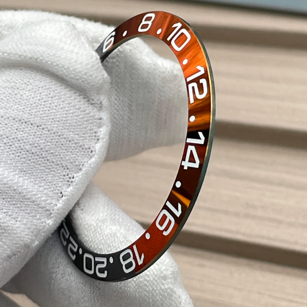 Slope Ceramic 38mm*30.5mm Watch Bezel Ring Insert for GMT SUB Watch Case 24 Hours White Markers