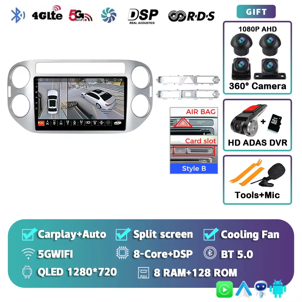 

Для Volkswagen VW Tiguan 2006 2010 2016 2K 12 + 256 QLED Android 15 CarPlay Автомобильный радиоприемник Мультимедийный видеоплеер GPS стерео головное устройство