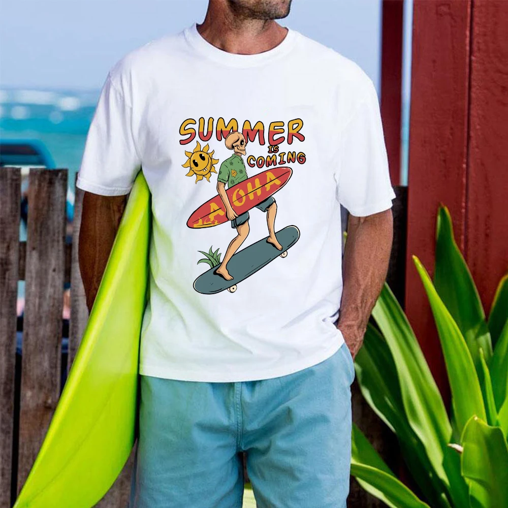 

Men Summer Cool Loose T Shirt Casual Short Sleeve Skull Print Men/Women Anime Tshirt Surfing Sport Brand T-Shirt Tops Tee Shirt