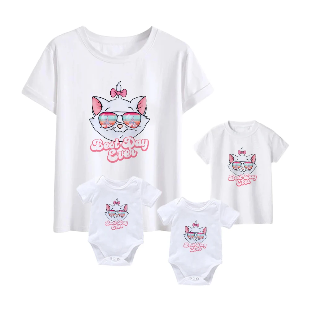 

Marie Cat With Sunglasses New Cool Kids Short Sleeve Baby Girl Boy Baby Romper Family Matching Clothes Adult Unisex Disney Tops