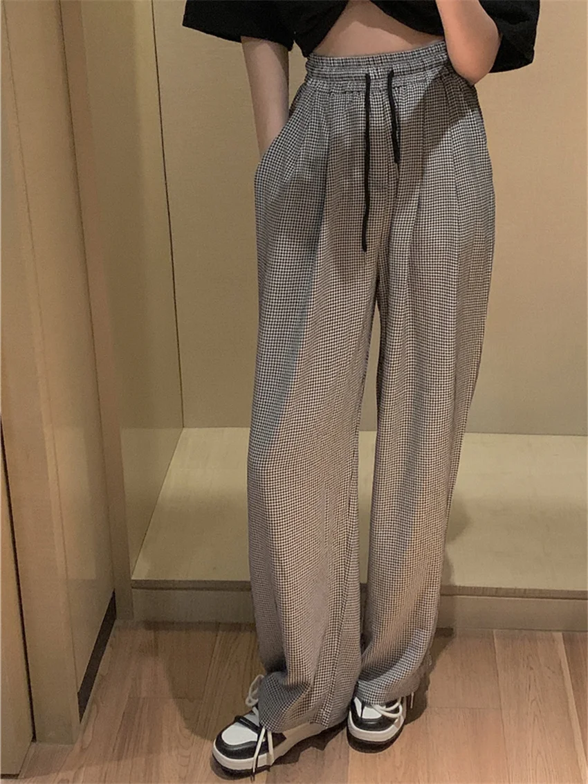 

HziriP High Waist All Match Plaid Pants Women Wide Leg Summer 2022 Hot Slim Loose-Fitting Casual Chic Office Wear New Trousers