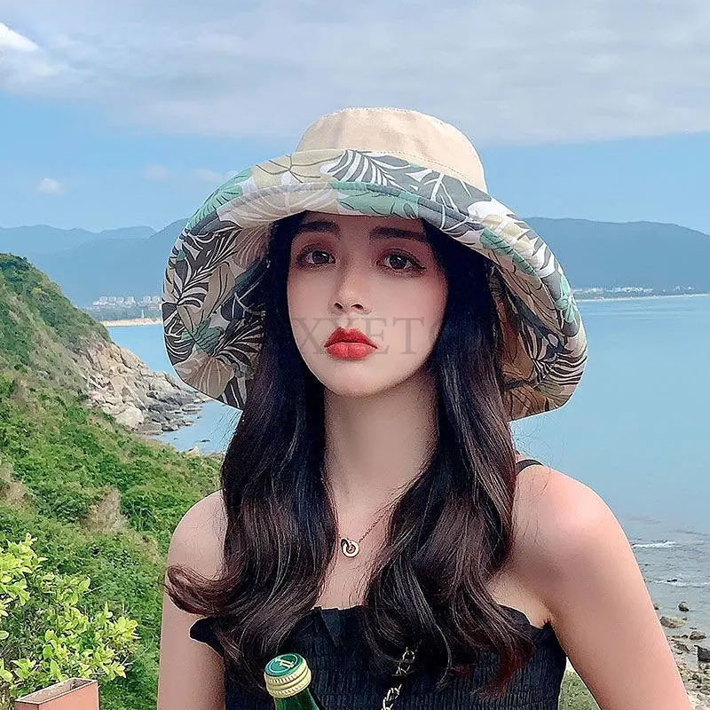 

Summer New Cotton Breathable Big Brim Solid Color Fashion Bucket Hat Women Outdoor Travel Adjustable Sun Fisherman Hat