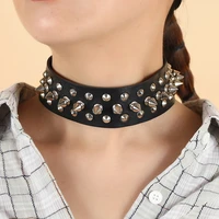 rock spiked rivets sexy leather necklace choker personality street shot nightclub collarbone chain neckband