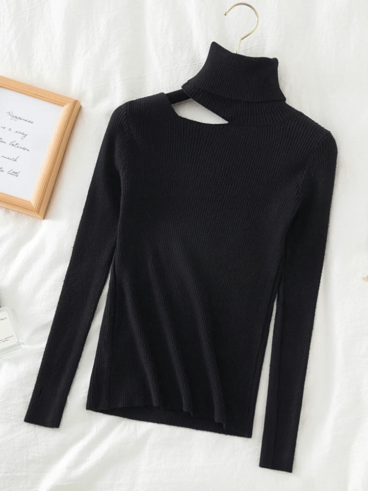 Женский пуловер с открытыми плечами AOSSVIAO вязаный свитер высоким воротником и