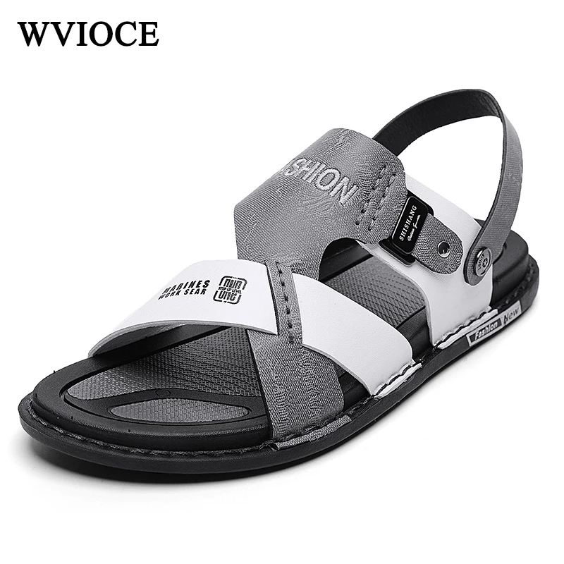 

WVIOCE Men Sandals Colorblock Microfiber Leather Male Shoes Summer Outdoor Casual Slipper Soft Interior Men's Sandals