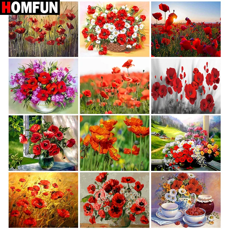 

HOMFUN Diamond Painting Cross Stitch "Flower Poppy" 5D DIY Diamond Embroidery Full Square/round Rhinestone Of Picture