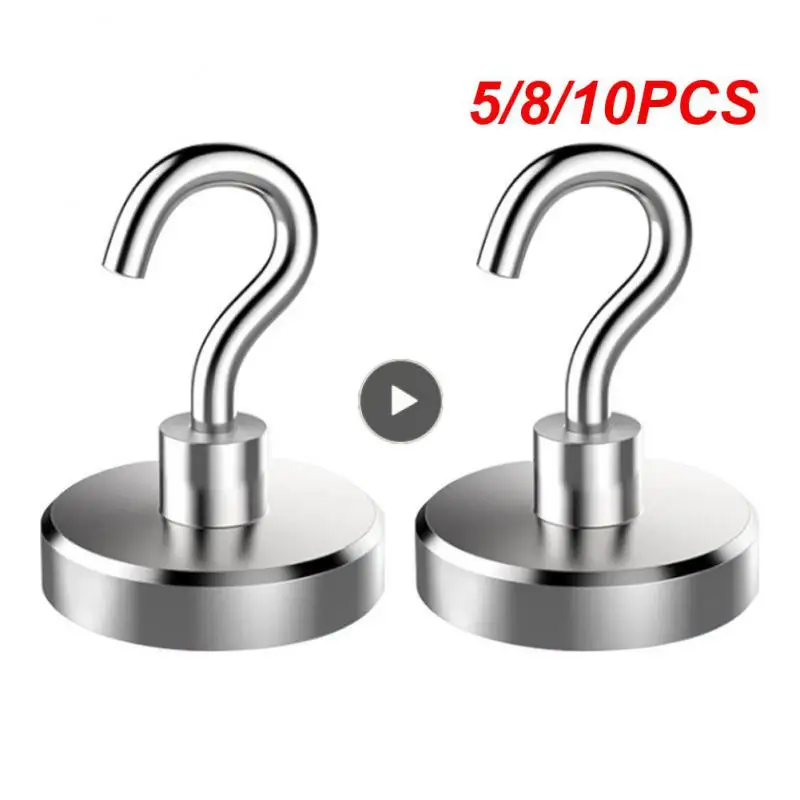 

5/8/10PCS Round No Punching Magnetic Hooks Firm Heavy Duty Hooks Kitchen Accessories Magnet Hook Storage Hook Durable