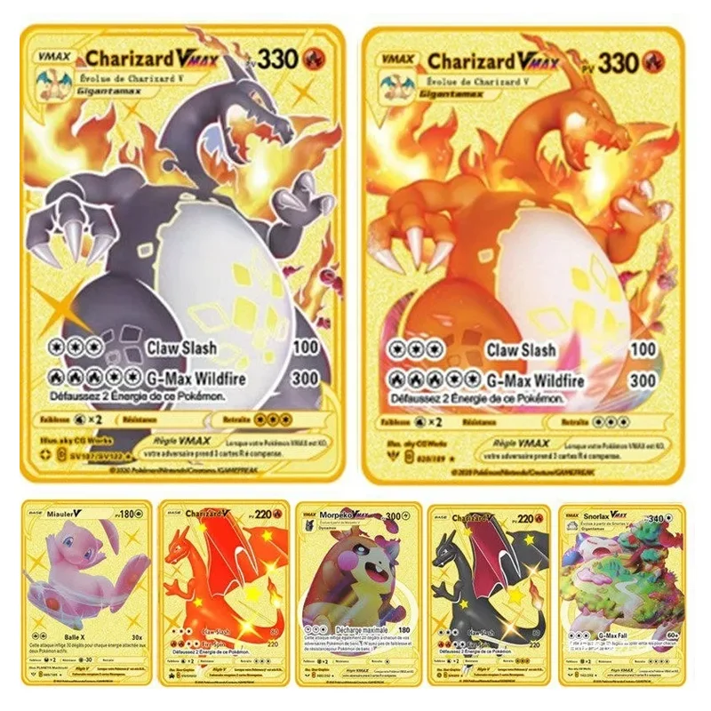 Фото Коллекционные металлические карты Pokemon: Чаризард, Пикачу, Мьюту, Чаризард Vmax, GX, DX — коллекционные TCG-карты для демонстрации №2