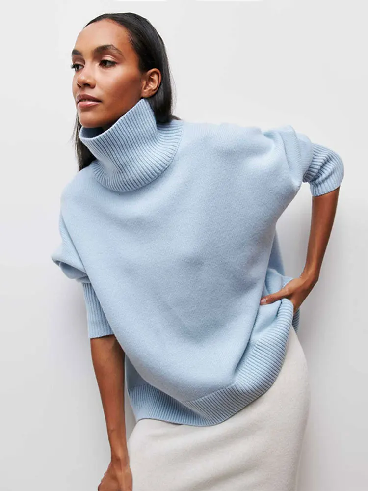 

Вязаная водолазка в стиле оверсайз, осенне-зимние базовые пуловеры, джемпер, Рождественский теплый женский свитер 2023
