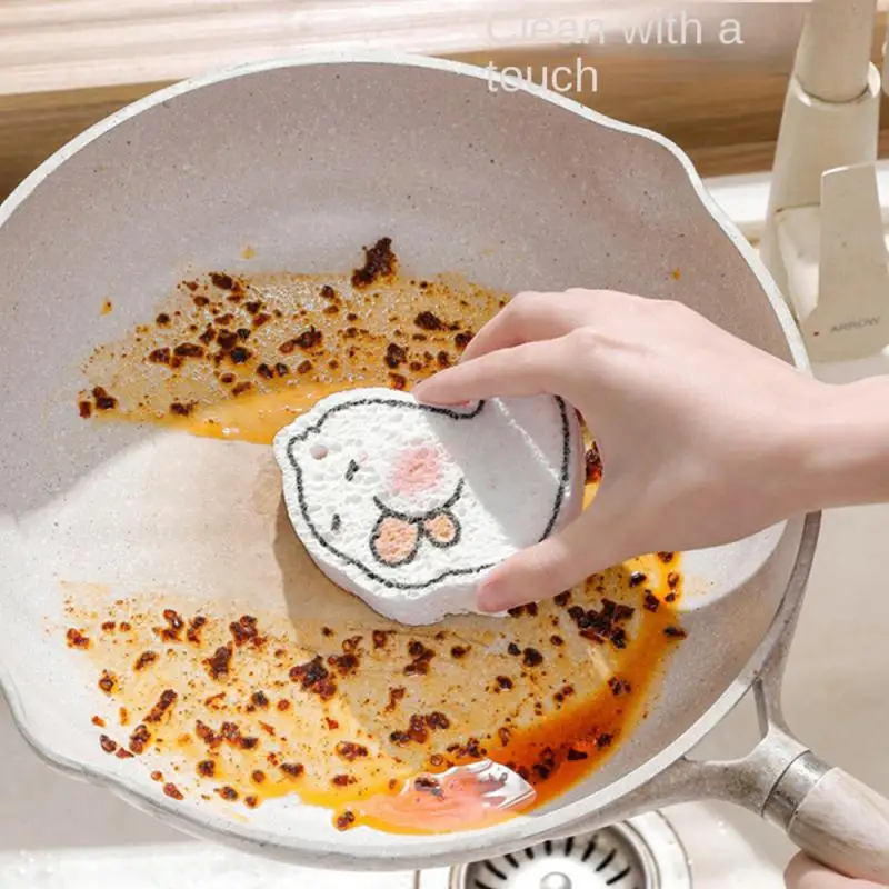 

Compressed Dishwashing Wood Pulp Cotton Kitchen Absorbent Scrub Pot Sponge Brush Cartoon Duck Durable Scouring Pad Cleaning