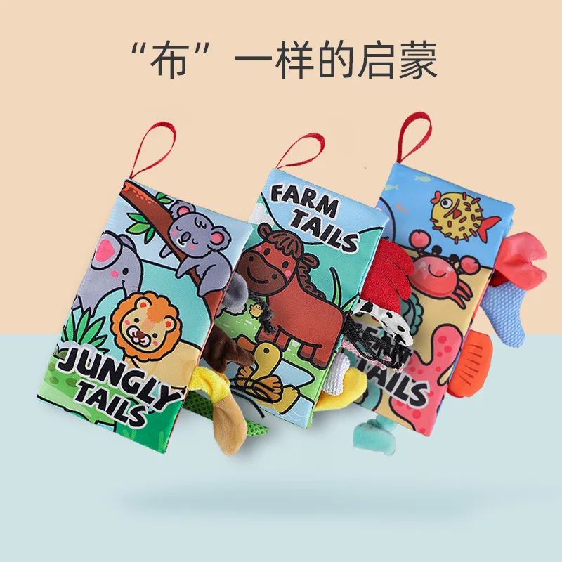 

Baby Tail Cloth Book Develop Brain Power Washable Reuse Won'T Tear Child Sound Paper Pop-Up Book Early Education Toy 0-24m