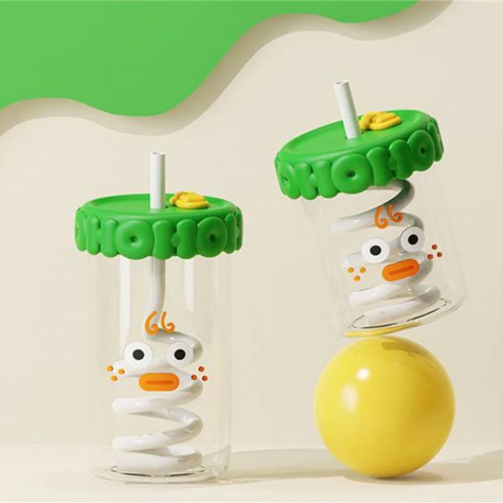 

Glass Water Bottle With Lid Straw Milk Tea Juice Coffee Glass Cups Heat Resistant Mug Cup Drinkware for Kitchen Accessories