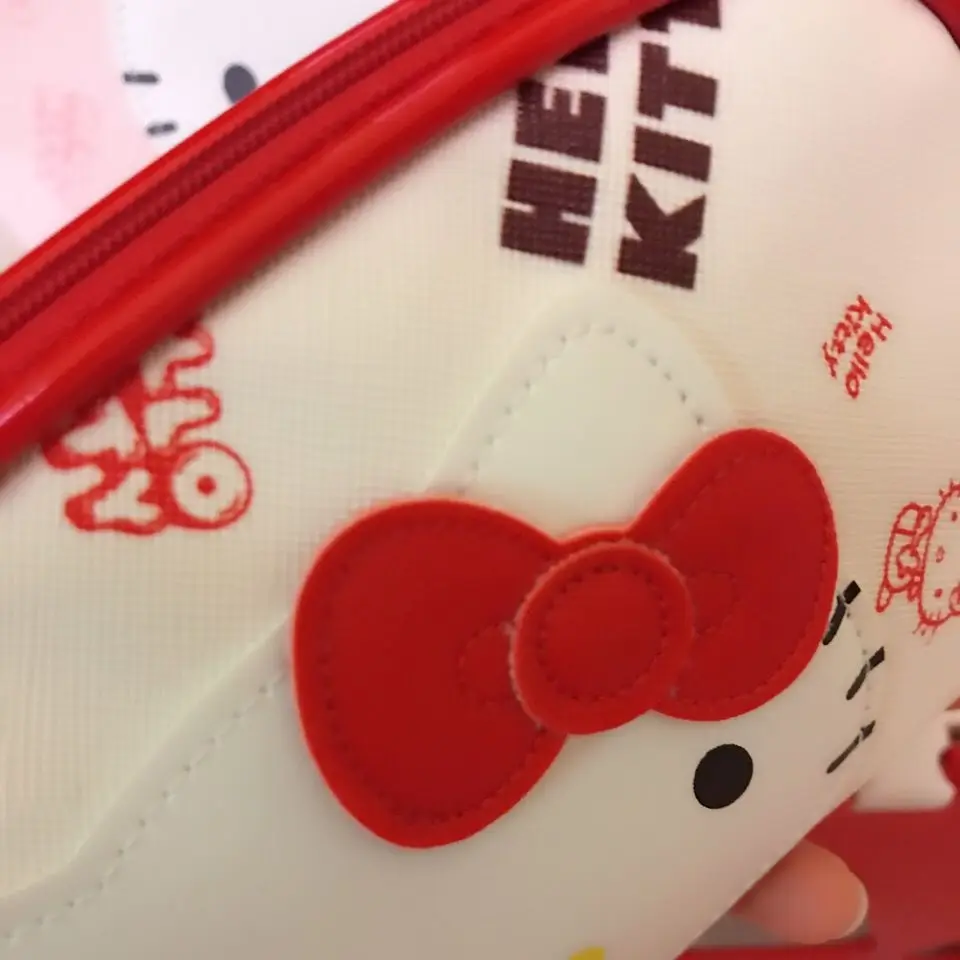 Hello Kitty Bag Cute Bow Women's Cartoon Cat Face PU Leather Storage Cosmetic Bag Waterproof