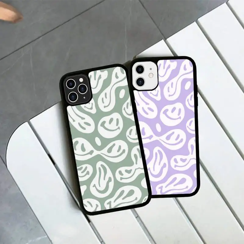 

MaiYaCa Cute Funny Trippy Smiley Face Phone Case Silicone PC+TPU Case for iPhone 11 12 13 Pro Max 8 7 6 Plus X SE XR Hard Fundas
